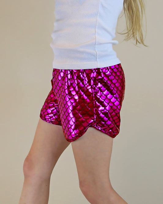 Metallic shorts in Hot Pink Mermaid