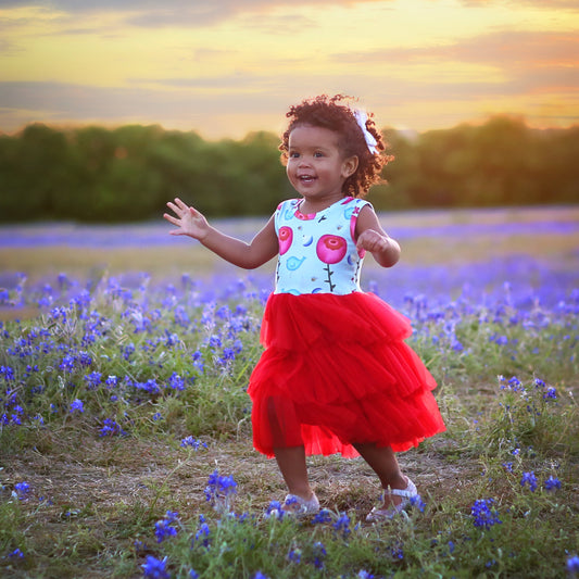 Tutu Dress in Red and Blue Poppies