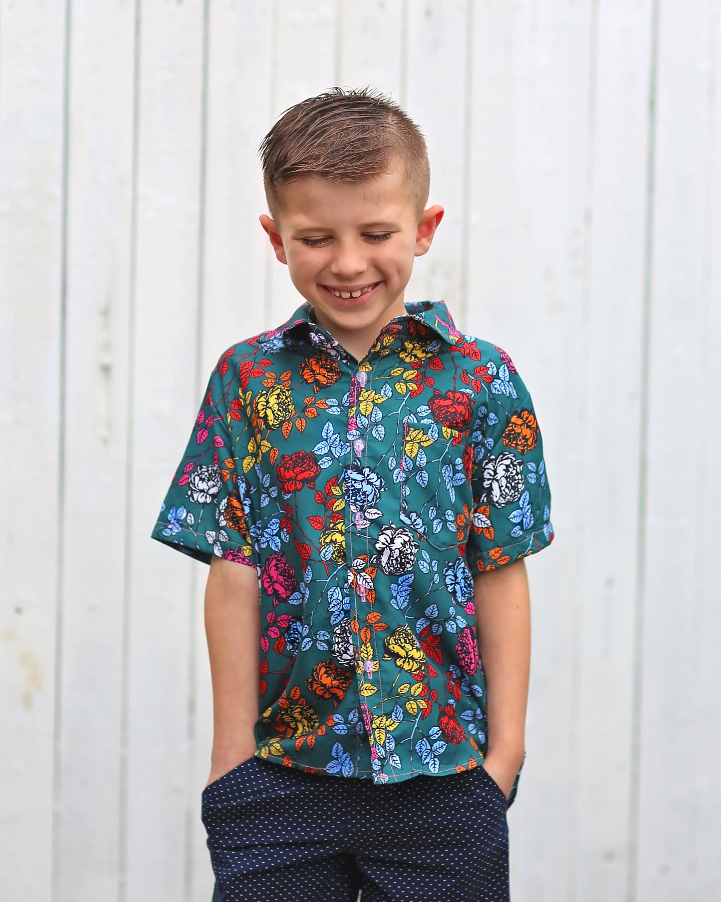 Boys Green Rosesl Button up Shirt - Boys Button Shirt - Boys Dress Shirt