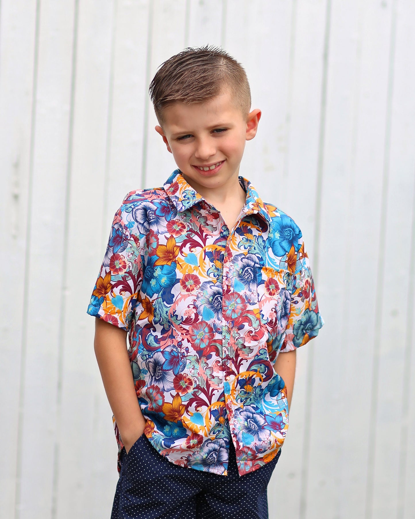 Boys Blue and Orange Paisley Floral Button up Shirt - Boys Button Shirt - Boys Dress Shirt