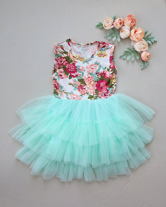 Tutu Dress in Mint Vintage Floral