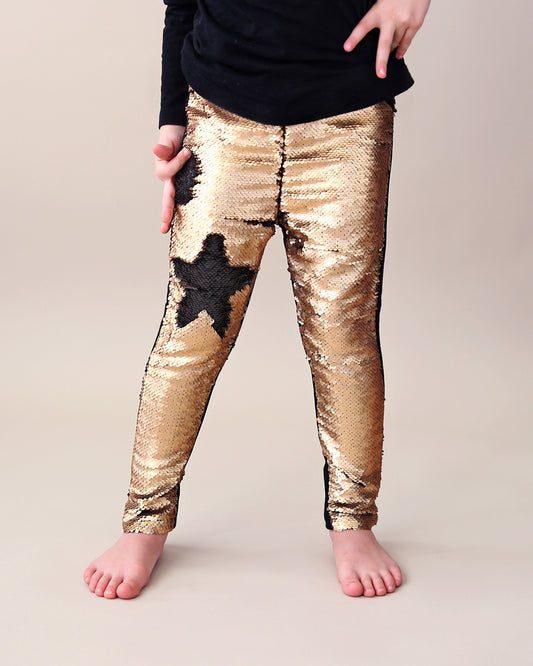 Flip Sequin Leggings in Black and Gold