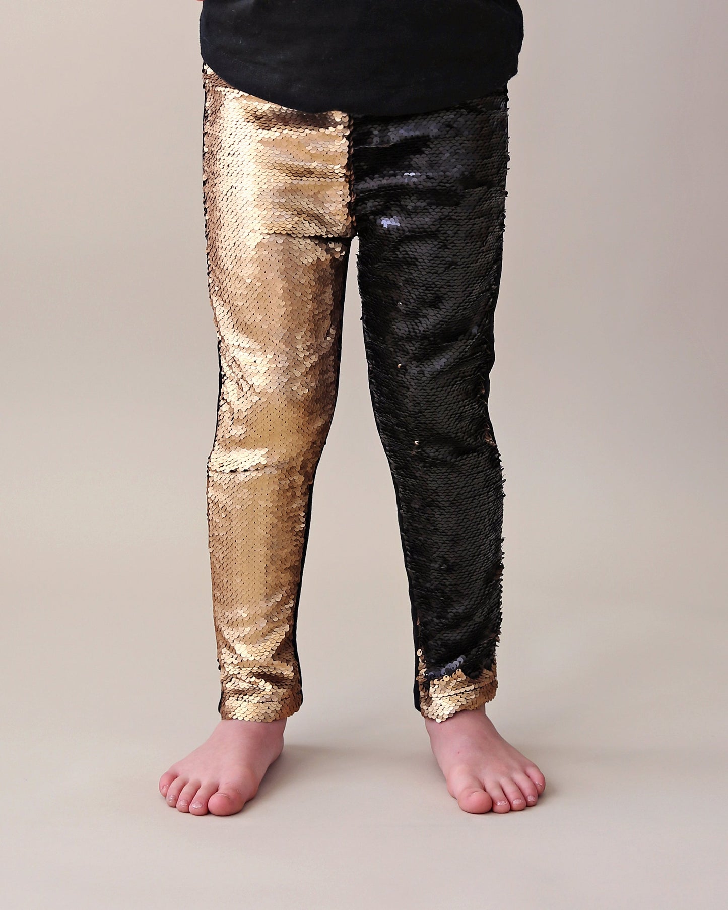 Flip Sequin Leggings in Black and Gold