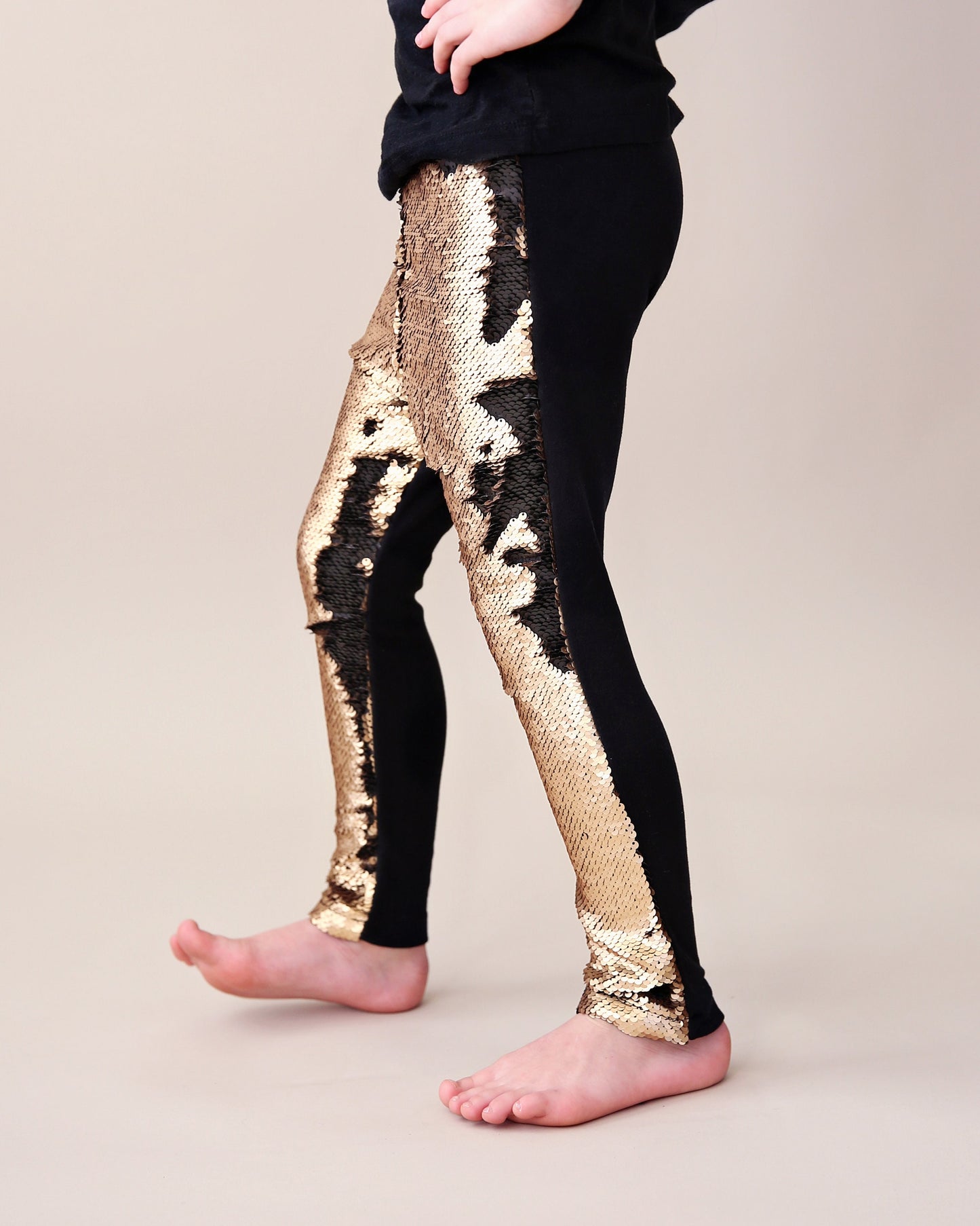 Flip Sequin Leggings in Black and Gold