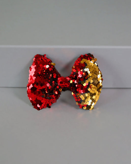Red and Gold Bow Clip - Sequin Bow Clip - Gold and Red Flip Sequins - Red and Gold Reversible Sequins
