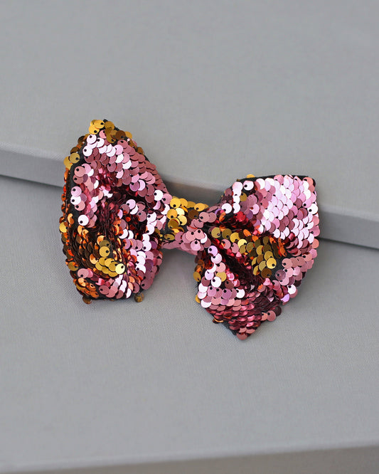 Pink and Gold Bow Clip - Sequin Bow Clip - Gold and Pink Flip Sequins - Pink and Gold Reversible Sequins