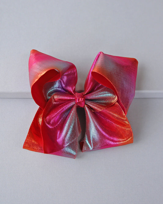 Large Metallic Red Bow Clip - Metallic Bow Clip - Large Red Bow - Rainbow Red Bow - Oversized Cheer Bow