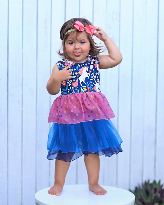 Tutu Dress in Rose and Blue Unicorns