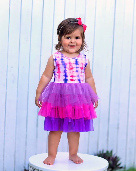 Tutu Dress in Pink and Purple Tie Dye