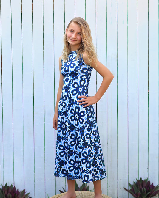 Blue and White Tie Dye Maxi Dress - Girls Maxi Dress - Birthday Dress - Girls Party Dress - Blue Tie Dye Maxi Dress - Gifts for Girls