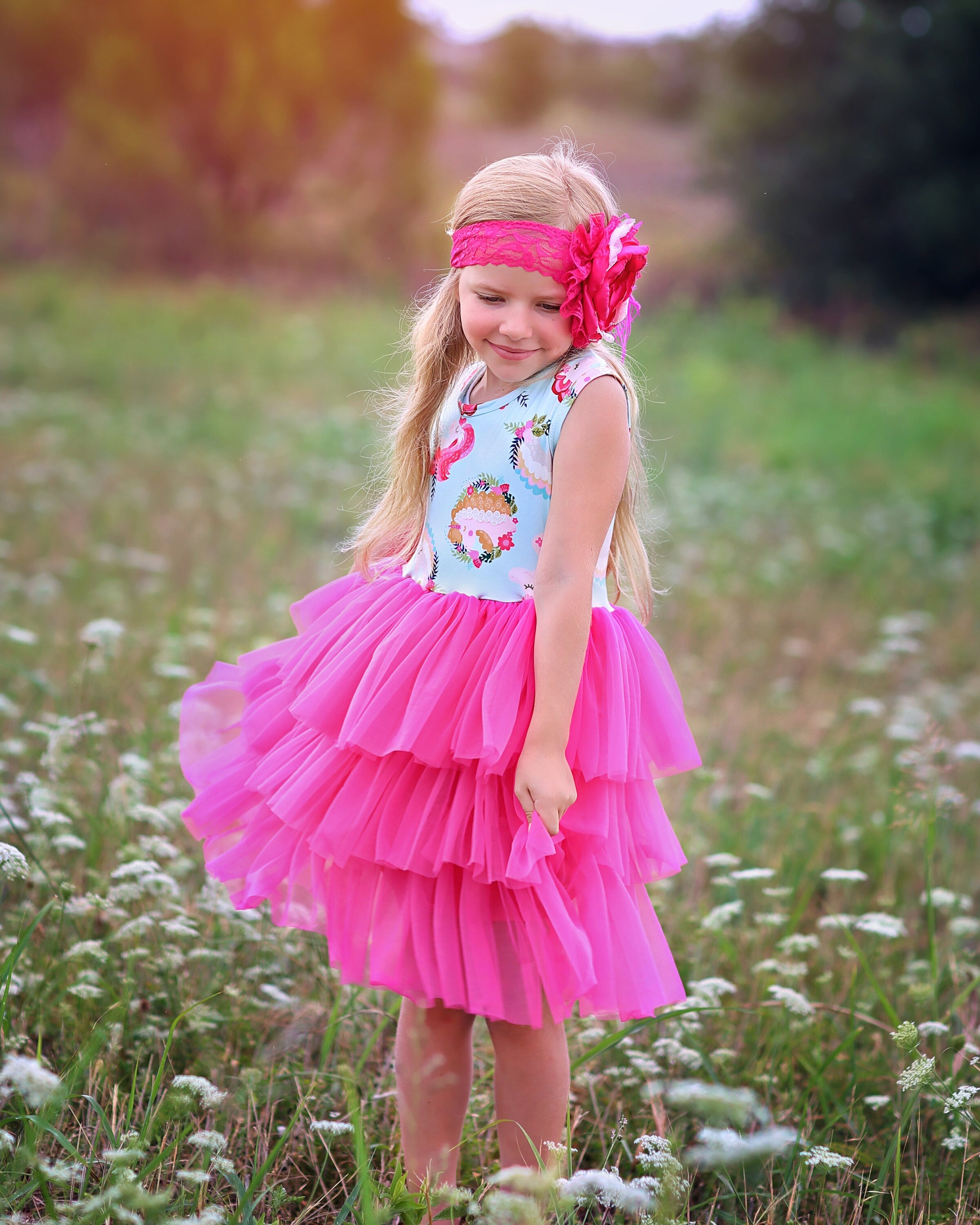 Tutu Dress in Hot Pink and Aqua Unicorns