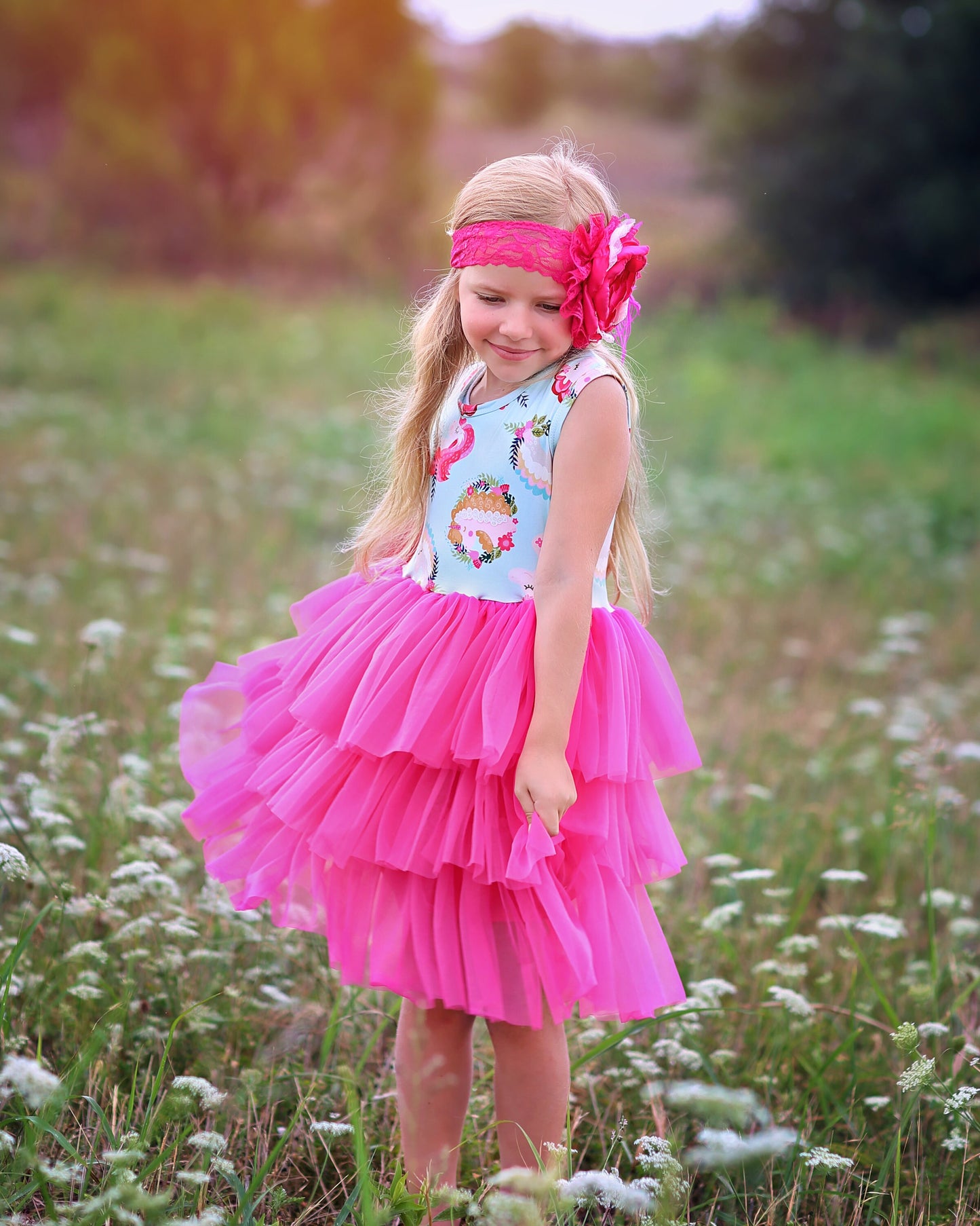 Tutu Dress in Hot Pink and Aqua Unicorns