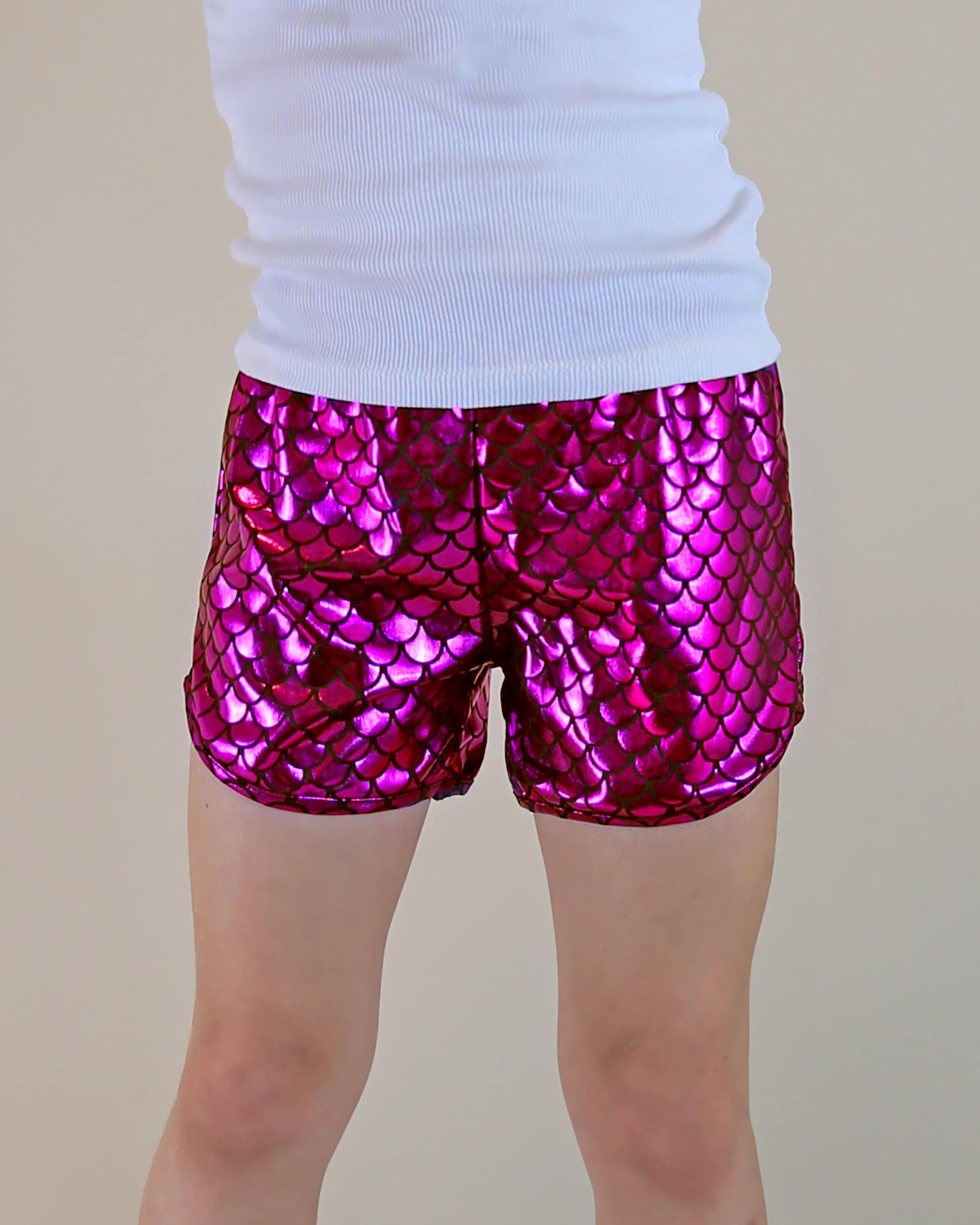 Metallic shorts in Hot Pink Mermaid