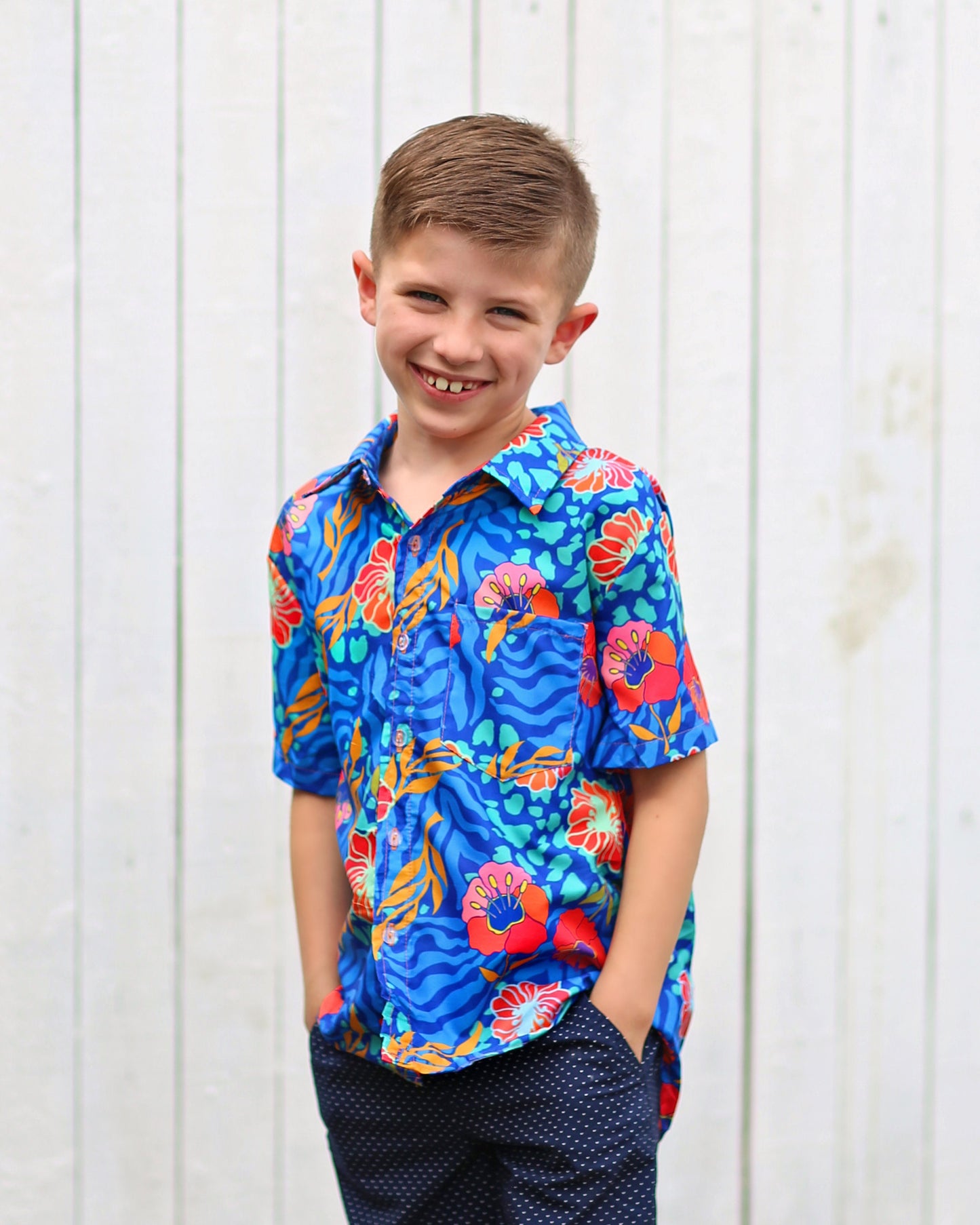Boys Hawaiian Style Floral Button up Shirt - Boys Button Shirt - Boys Dress Shirt