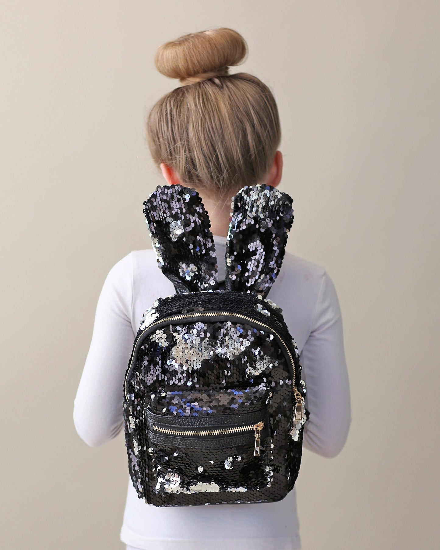 Black and Silver Bunny Backpack - Bunny Backpack - Bunny Bag - Reversible Sequin Backpack - Sequin Backpack - Sequin Bag