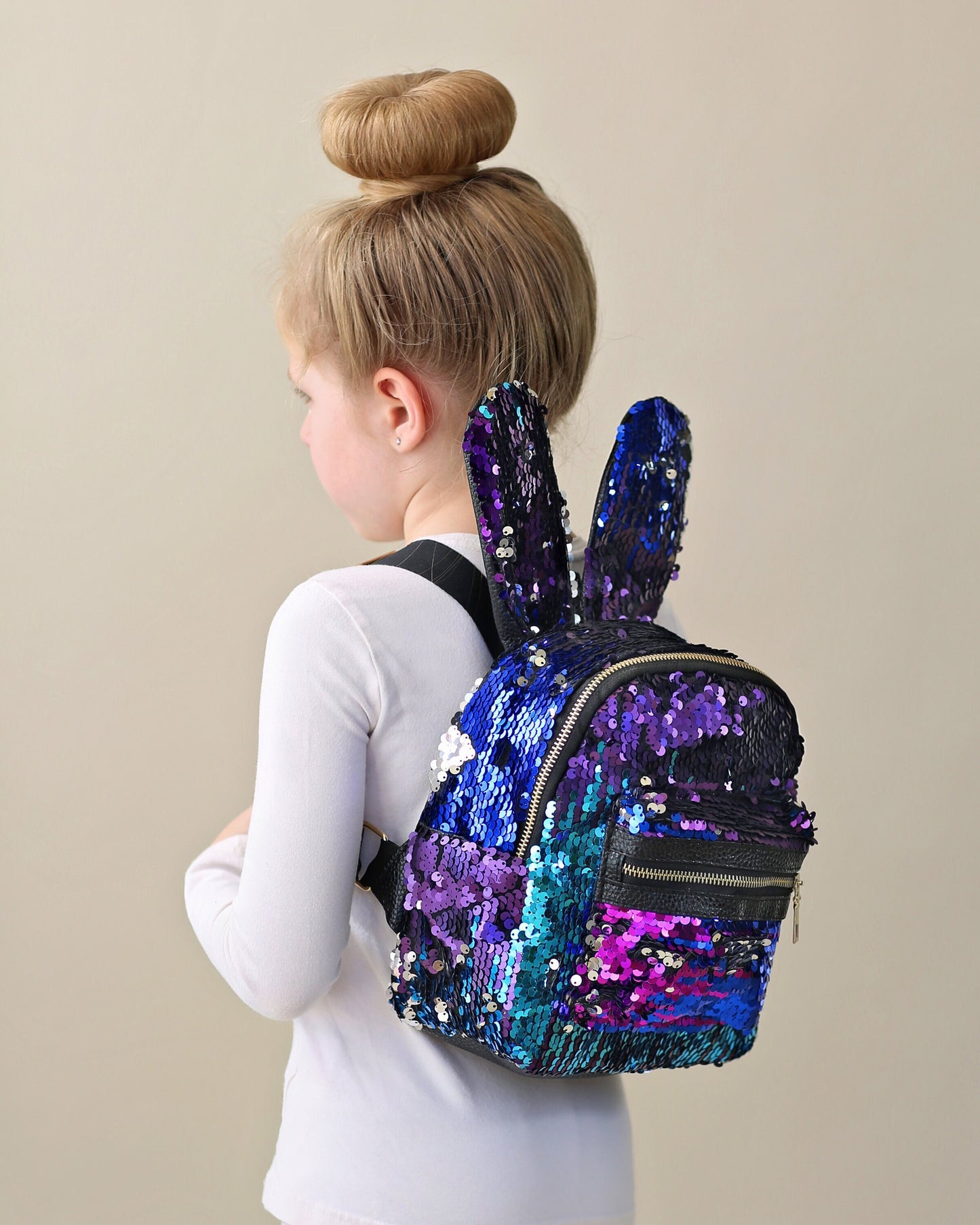 Blue and Purple Bunny Backpack - Bunny Backpack - Bunny Bag - Reversible Sequin Backpack - Sequin Backpack - Sequin Bag