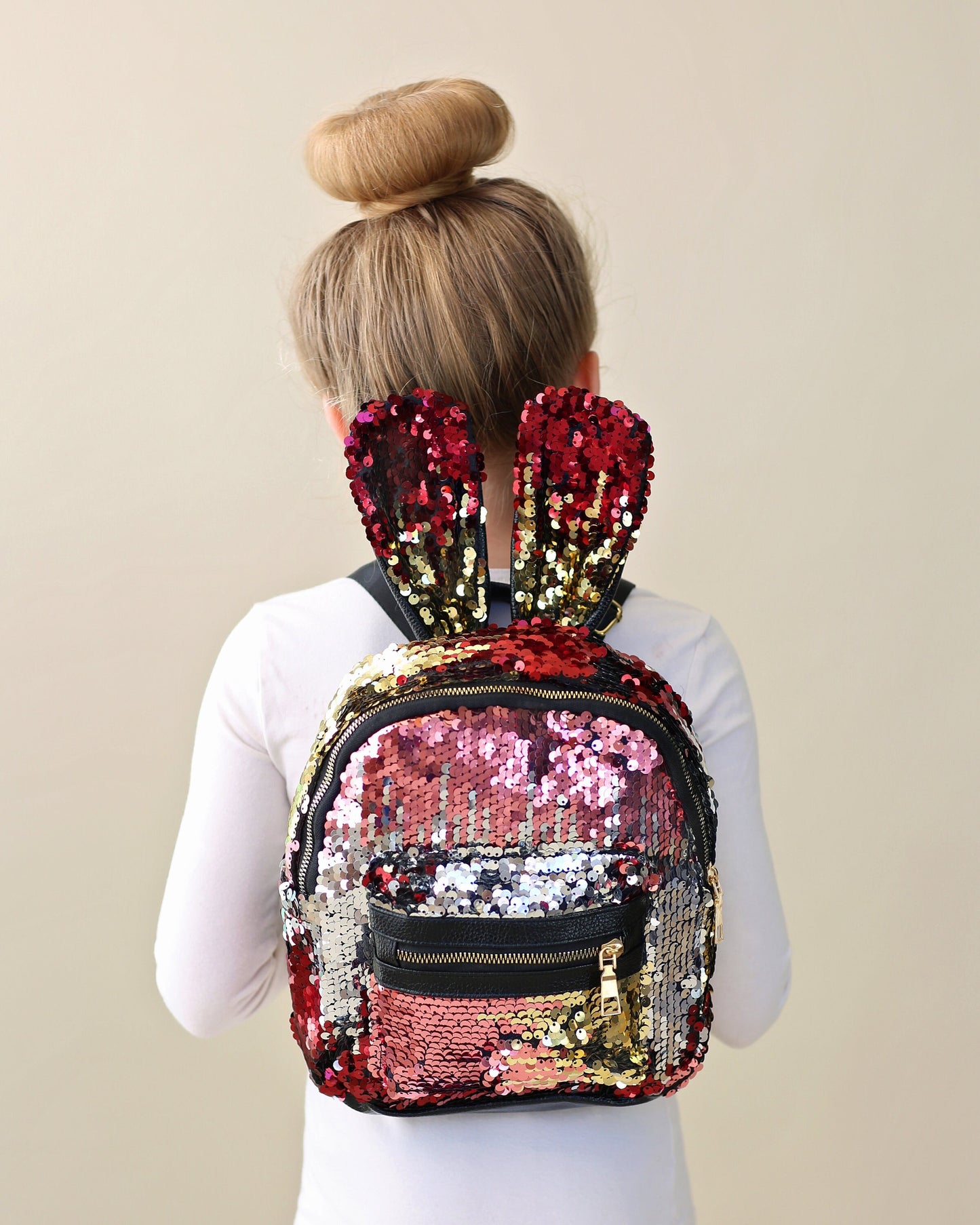 Pink and Gold Bunny Backpack - Bunny Backpack - Bunny Bag - Reversible Sequin Backpack - Sequin Backpack - Sequin Bag