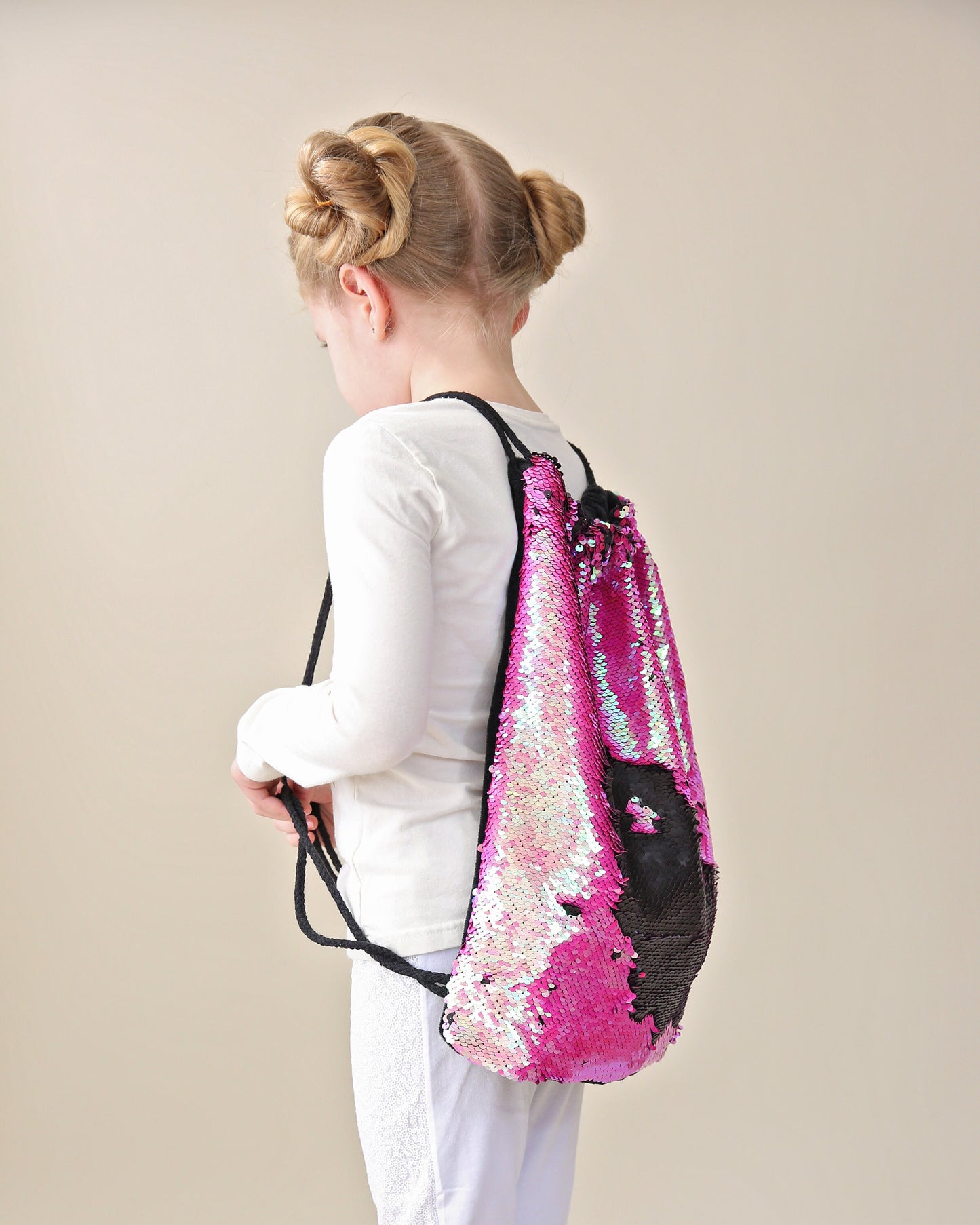 Hot Pink and Black Sequin Backpack - Sequin Backpack - Sequin Bag - Reversible Sequin Backpack - Drawstring Flip Sequin Backpack