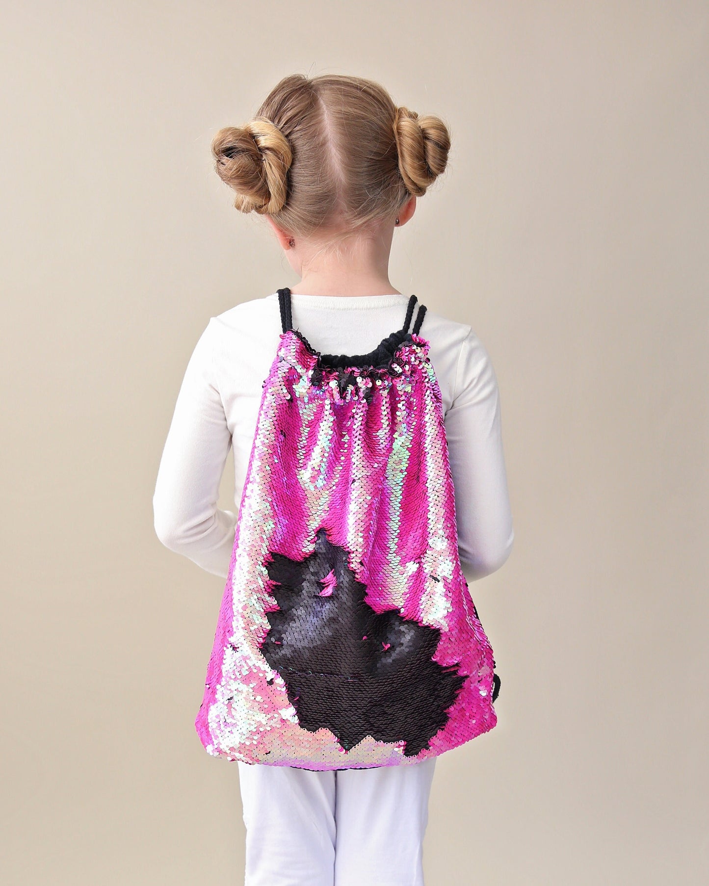 Hot Pink and Black Sequin Backpack - Sequin Backpack - Sequin Bag - Reversible Sequin Backpack - Drawstring Flip Sequin Backpack