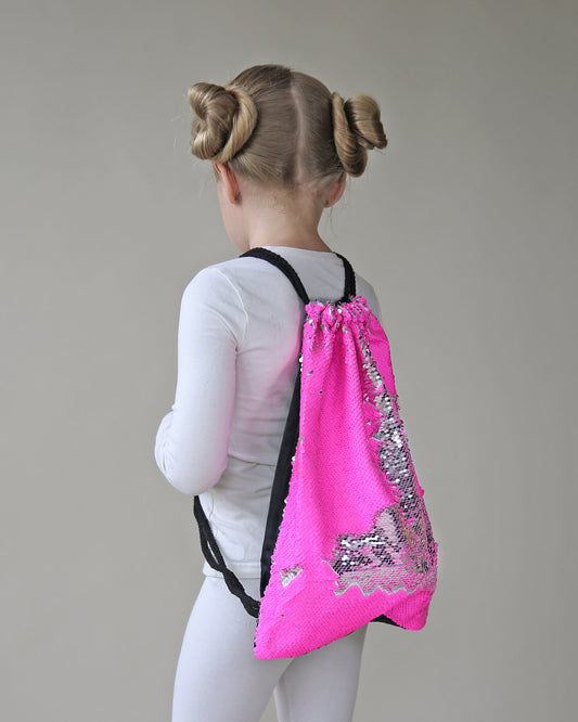 Neon Pink and Silver Sequin Backpack - Sequin Backpack - Sequin Bag - Reversible Sequin Backpack - Drawstring Flip Sequin Backpack