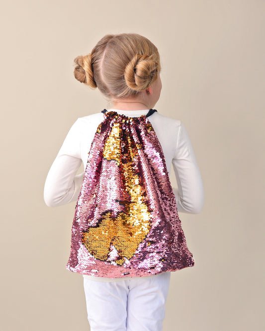 Pink and Gold Sequin Backpack - Sequin Backpack - Sequin Bag - Reversible Sequin Backpack - Drawstring Flip Sequin Backpack