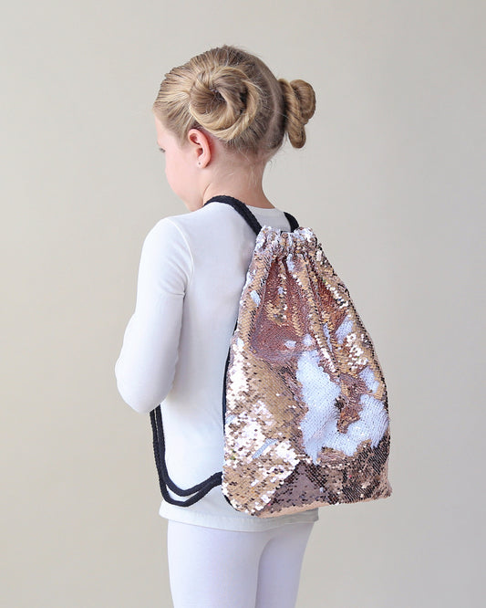 Rose Gold and White Sequin Backpack - Sequin Backpack - Sequin Bag - Reversible Sequin Backpack - Drawstring Flip Sequin Backpack