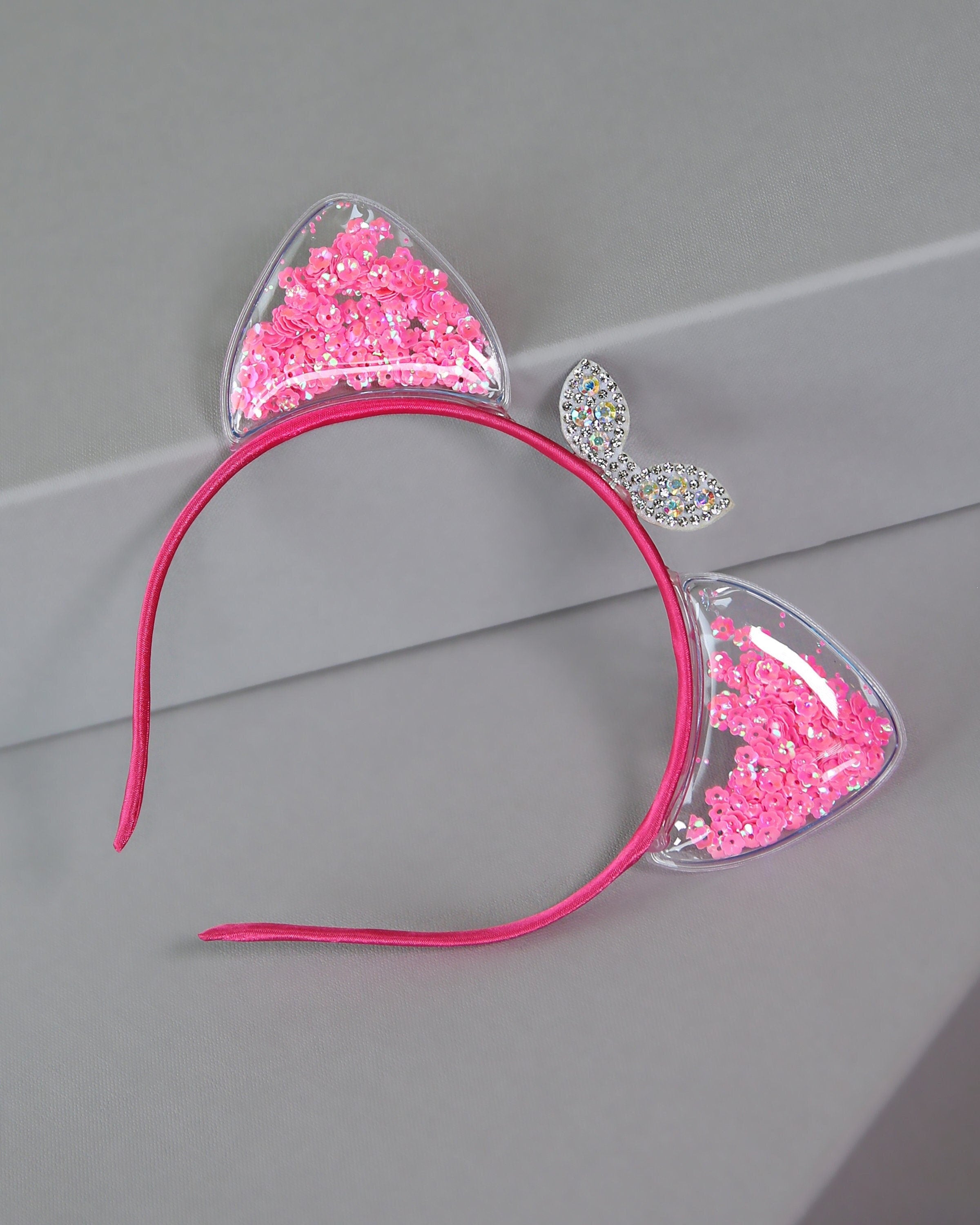 Hot Pink Cat Ear Confetti Headband - Sequin Cat Headband -  Rainbow Cat Headband - Rainbow Reversible Sequins - Sequin Cat Ears