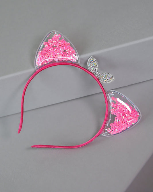 Hot Pink Cat Ear Confetti Headband - Sequin Cat Headband - Rainbow Cat Headband - Rainbow Reversible Sequins - Sequin Cat Ears