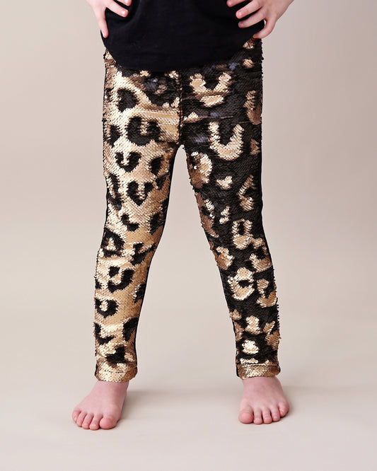 Flip Sequin Leggings in Black and Gold