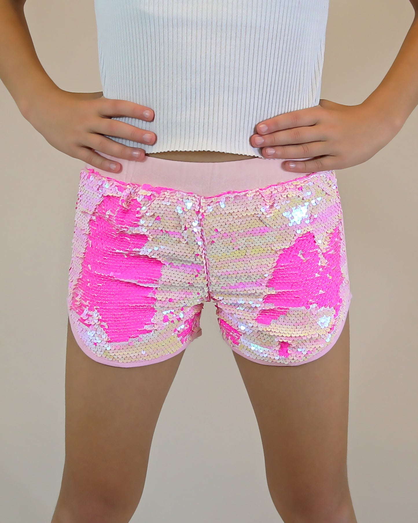 Flip Sequin Shorts in Ballerina and Neon Pink