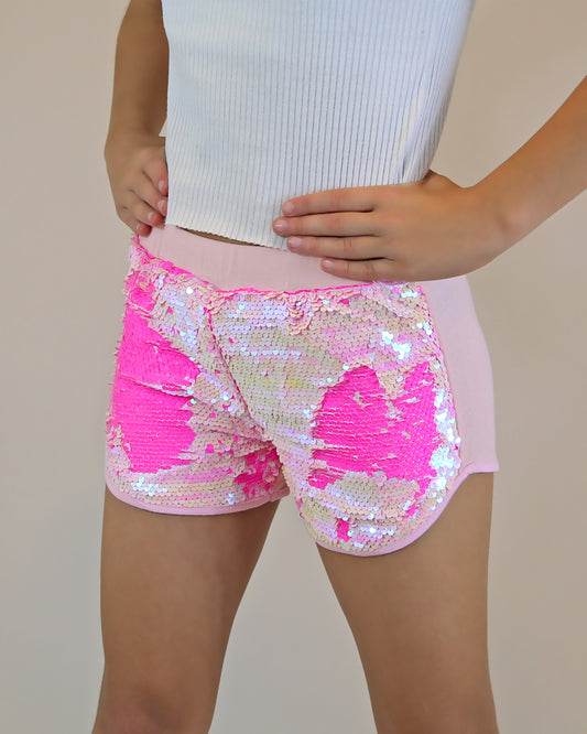 Flip Sequin Shorts in Ballerina and Neon Pink