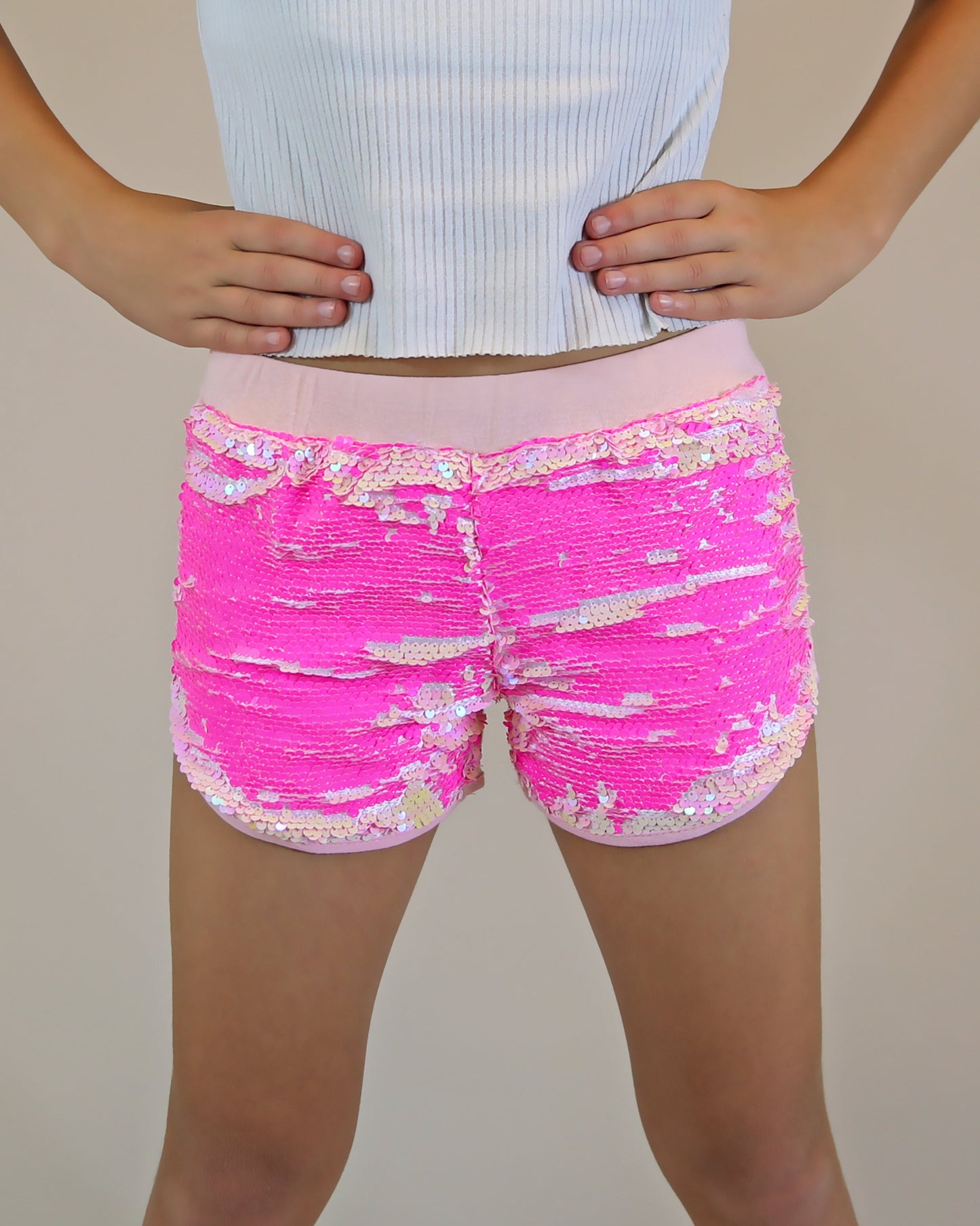 Flip Sequin Shorts in Ballerina and Neon Pink