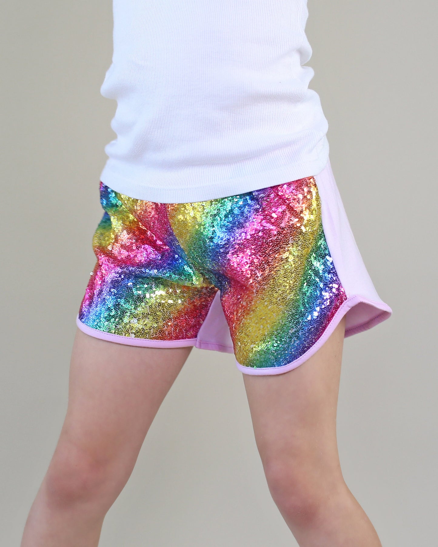 Sequin Shorts in Pastel Rainbow