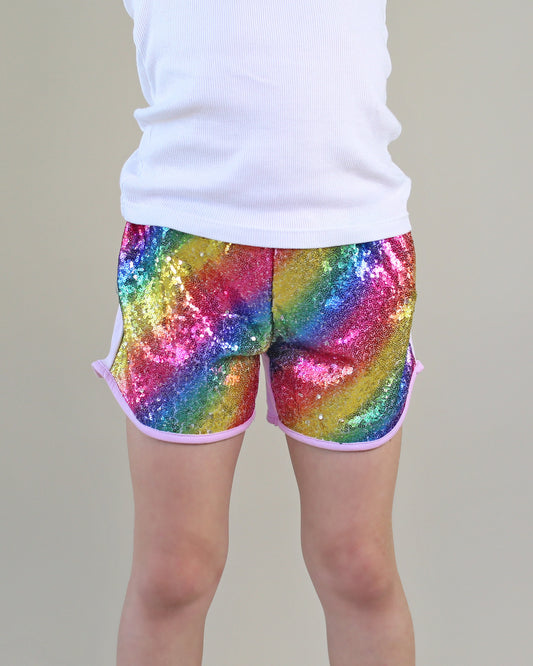Sequin Shorts in Pastel Rainbow