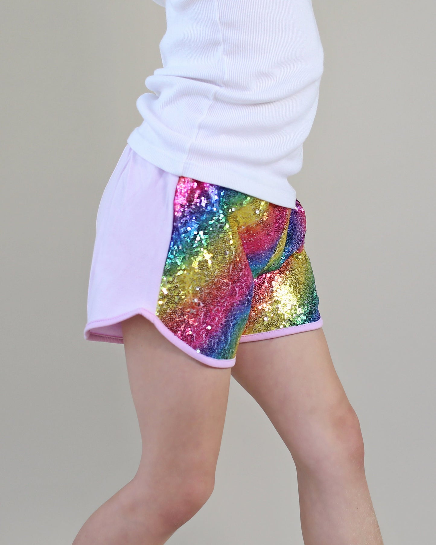 Sequin Shorts in Pastel Rainbow