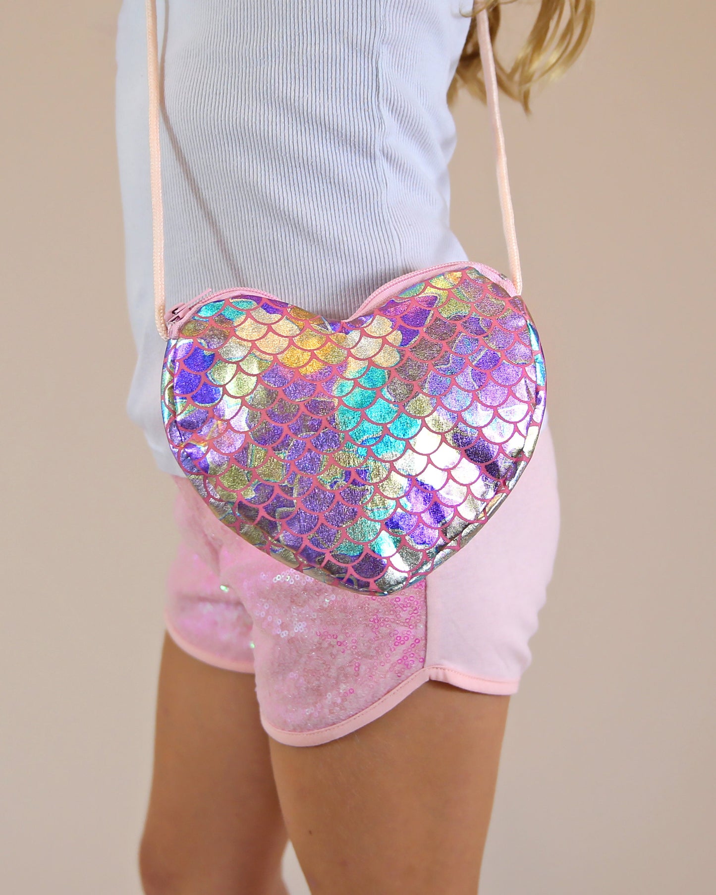 Mermaid Metallic Heart Purse - Metallic Heart Bag - Girls Heart Purse - Pastel Rainbow Mermaid Heart Bag