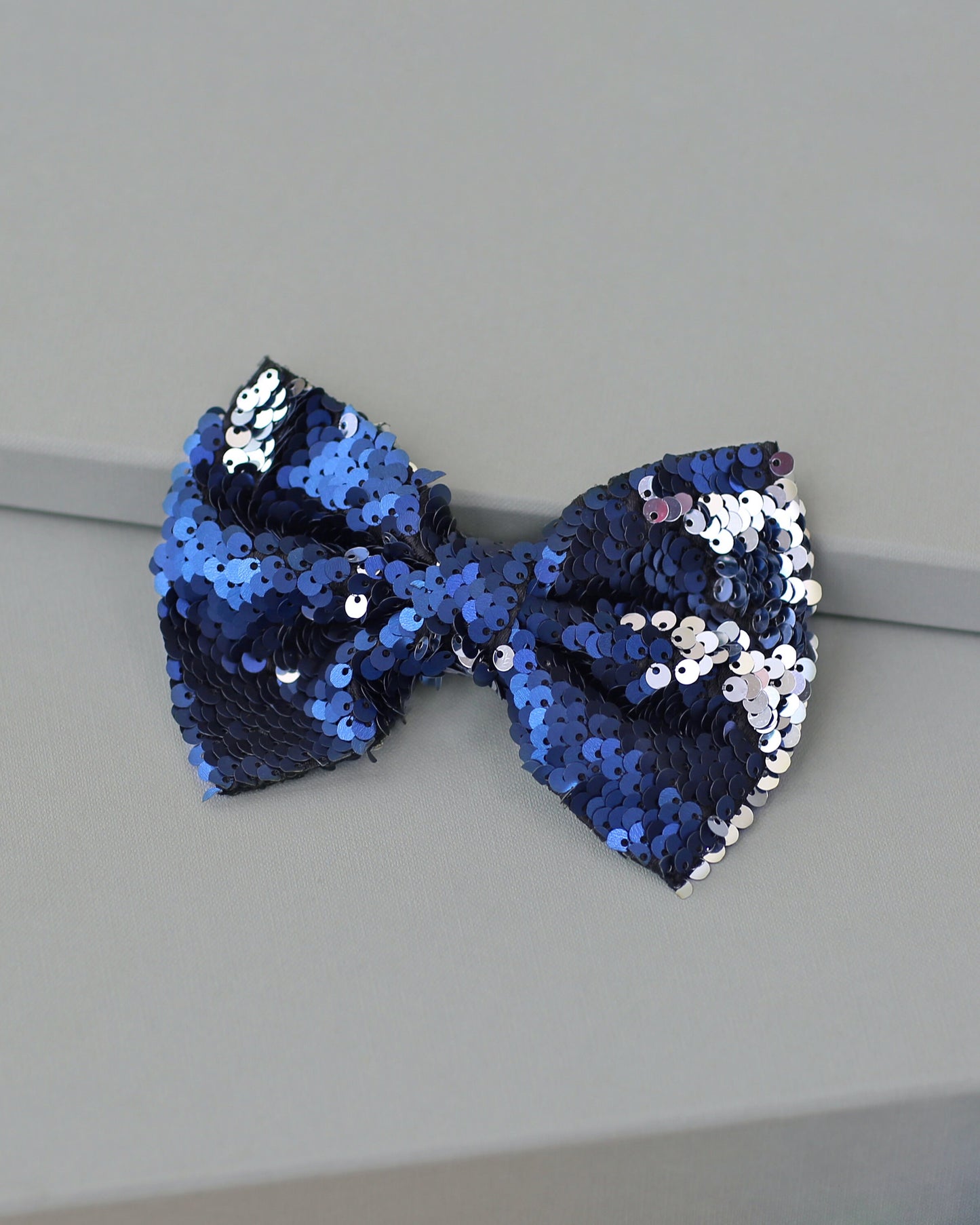 Navy and Silver Bow Clip - Sequin Bow Clip -  Navy Flip Sequins - Navy and Silver Reversible Sequins