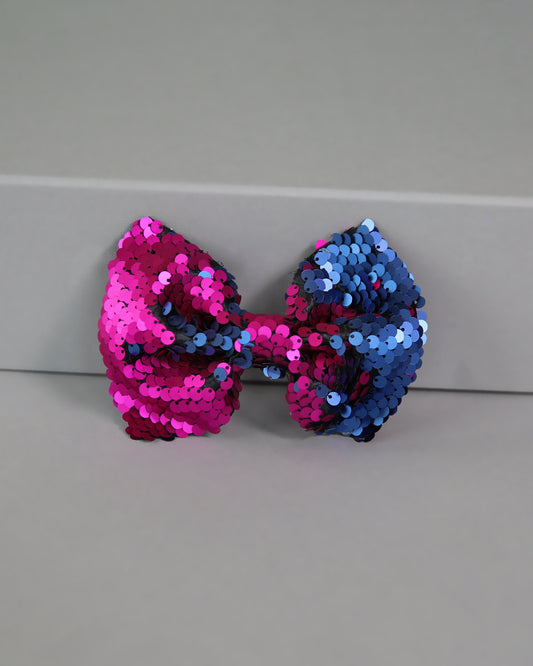 Navy and Hot Pink Bow Clip - Sequin Bow Clip - Navy Flip Sequins - Navy and Hot Pink Reversible Sequins