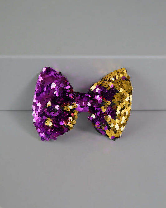 Purple and Gold Bow Clip - Sequin Bow Clip - Gold and Purple Flip Sequins - Purple and Gold Reversible Sequins