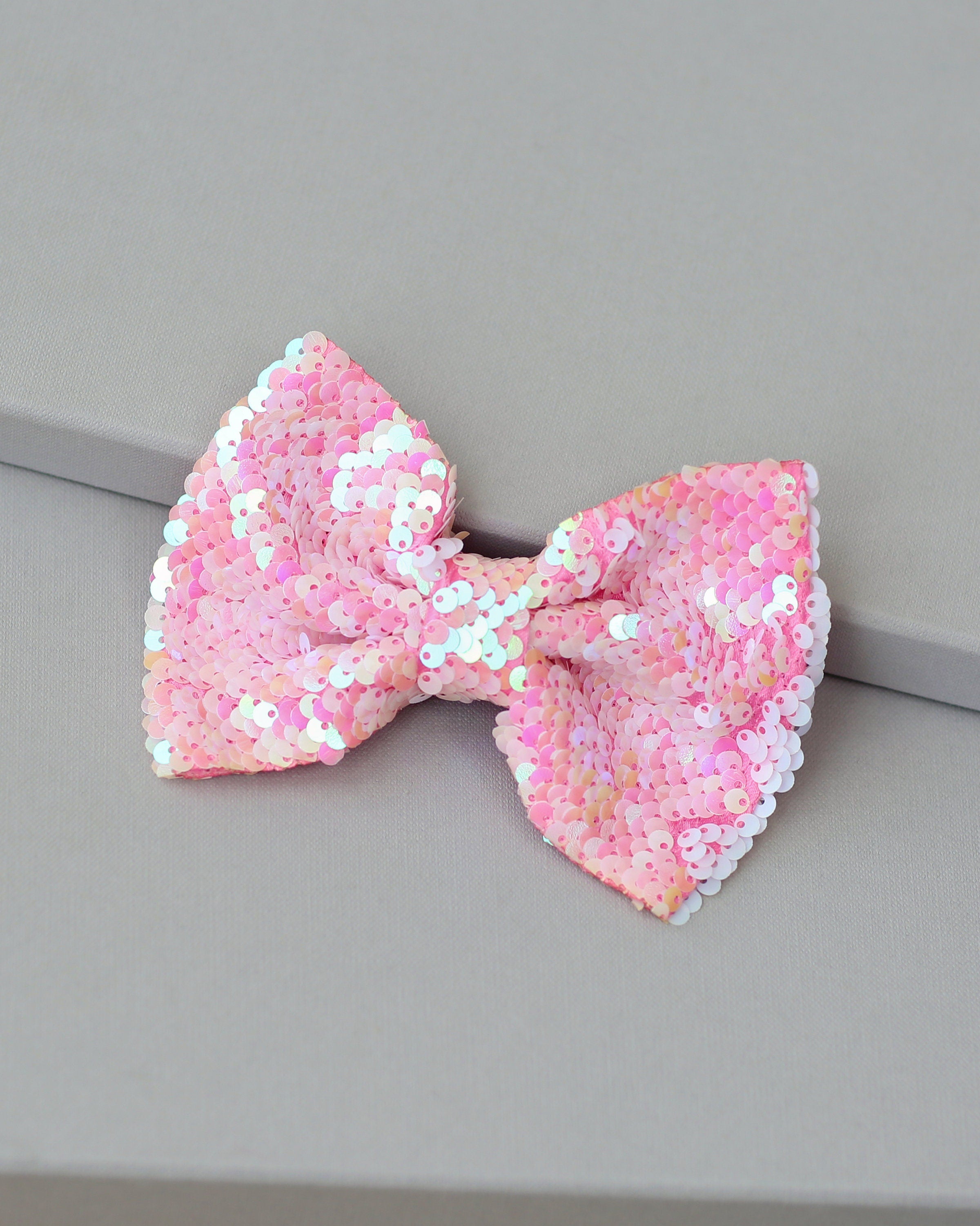 Pink Bow Clip - Sequin Bow Clip -  Pale Pink Flip Sequins - Pink Reversible Sequins