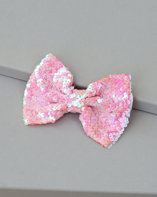 Pink Bow Clip - Sequin Bow Clip - Pale Pink Flip Sequins - Pink Reversible Sequins