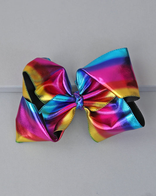 Large Metallic Rainbow Bow Clip - Metallic Bow Clip - Large Rainbow Bow - Rainbow Bow - Oversized Cheer Bow