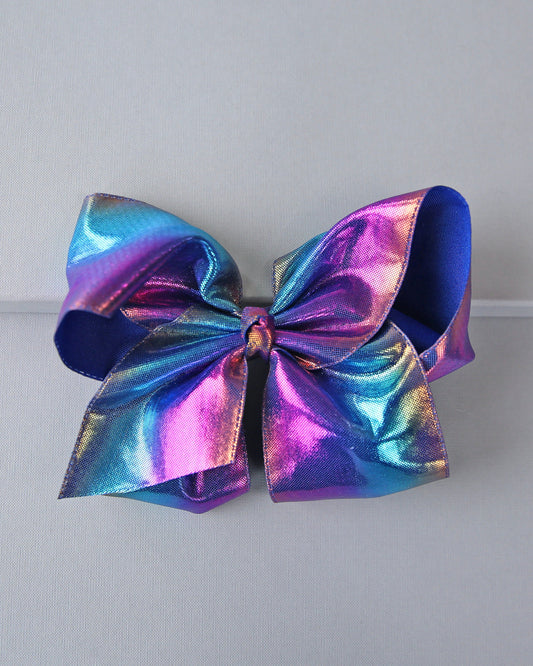 Large Metallic Blue Bow Clip - Metallic Bow Clip - Large Purple Bow - Purple and Blue Rainbow Bow - Oversized Cheer Bow