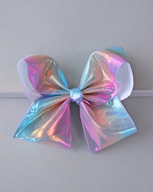 Large Metallic Pastel Rainbow Bow Clip - Metallic Bow Clip - Large Rainbow Bow - Pastel Rainbow Bow - Oversized Cheer Bow
