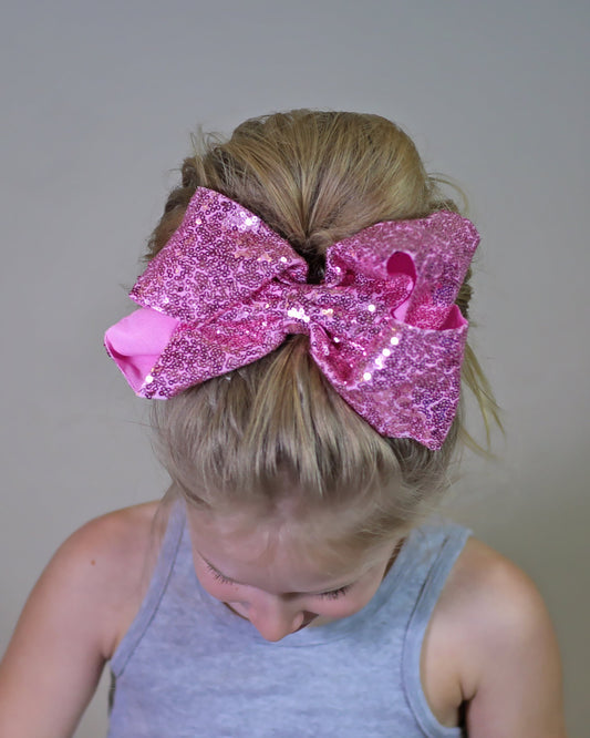 Large Sequin Pink Bow Clip - Large Sequin Bow Clip -  Large Pink Bow - Pink Bow - Oversized Sequin Cheer Bow