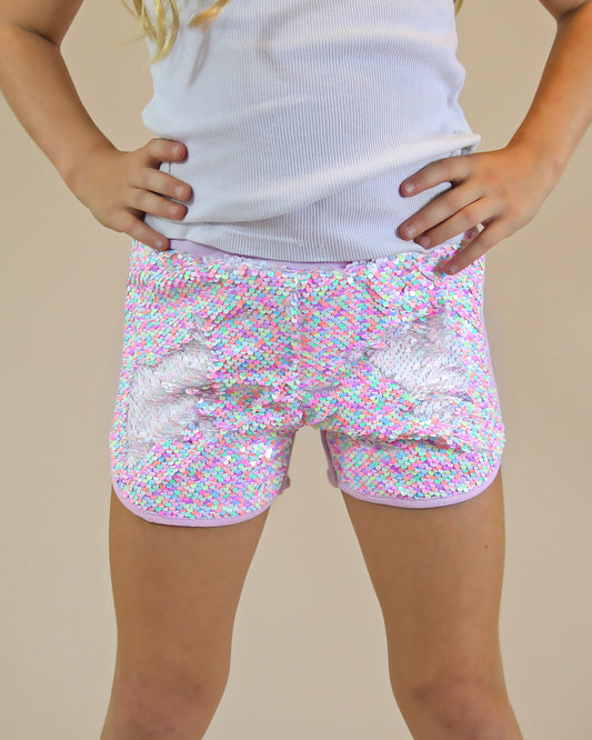 Flip Sequin Shorts in White Pastels