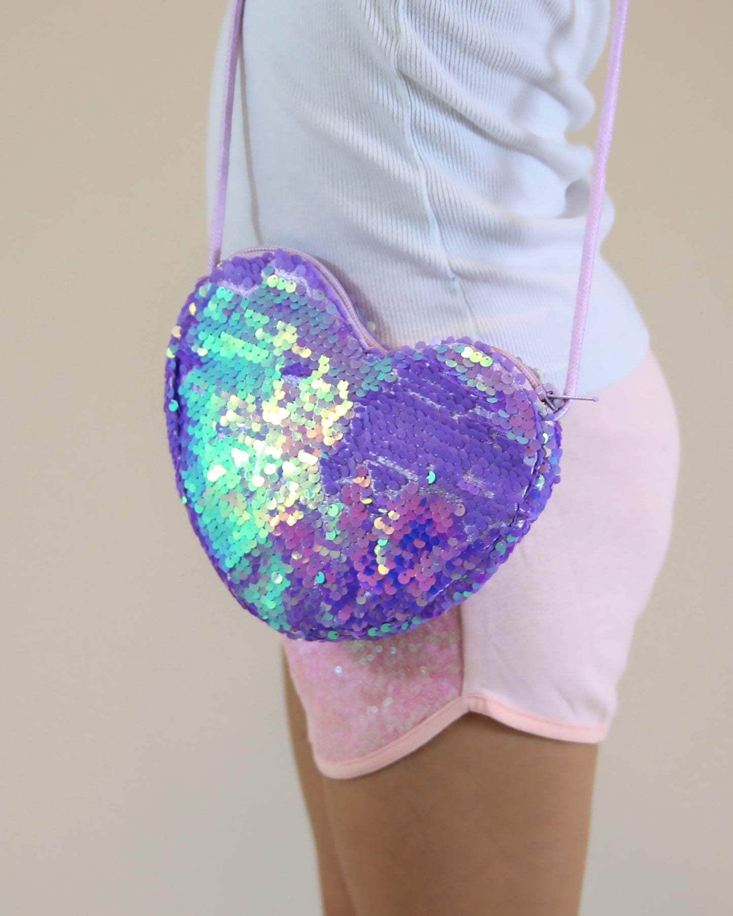 Lavender Heart Sequin Purse - Purple Flip Sequin Heart Bag - Girls Heart Purse - Lavender Heart Bag