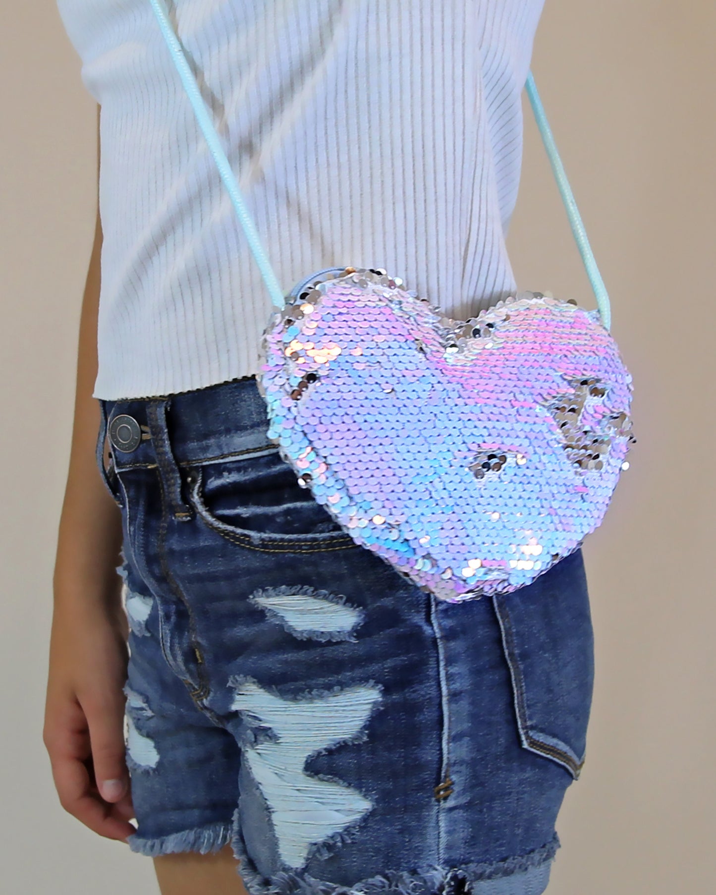 Ice Blue Heart Sequin Purse - Flip Sequin Heart Bag - Blue Girls Heart Purse - White Heart Bag