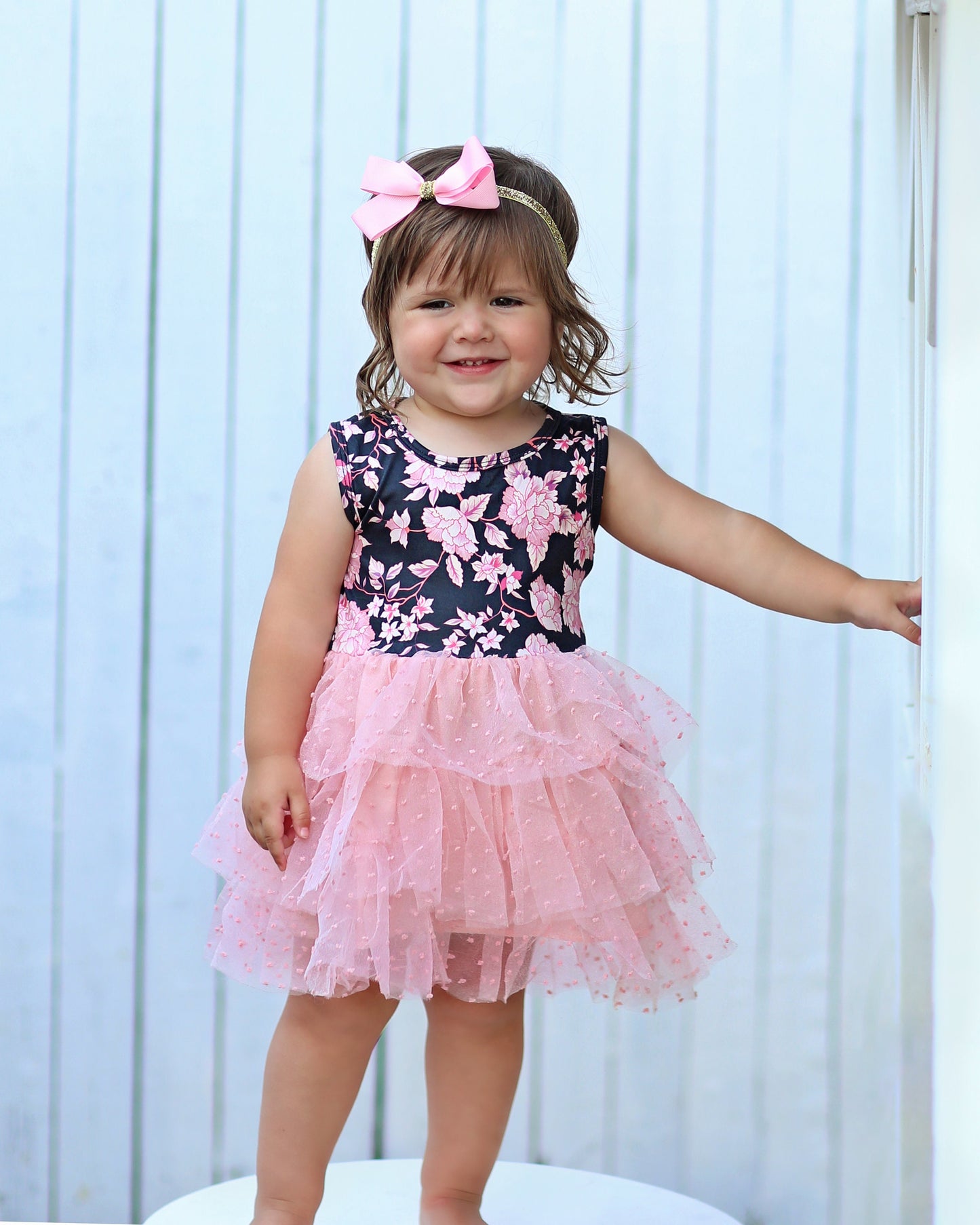 Tutu Dress in Black and Pink Floral Swiss