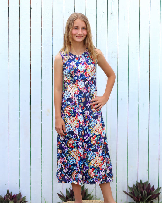 Blue Floral Maxi Dress - Girls Dress - Maxi Dress - Birthday Dress - Party Dress - Blue Flower Maxi Dress